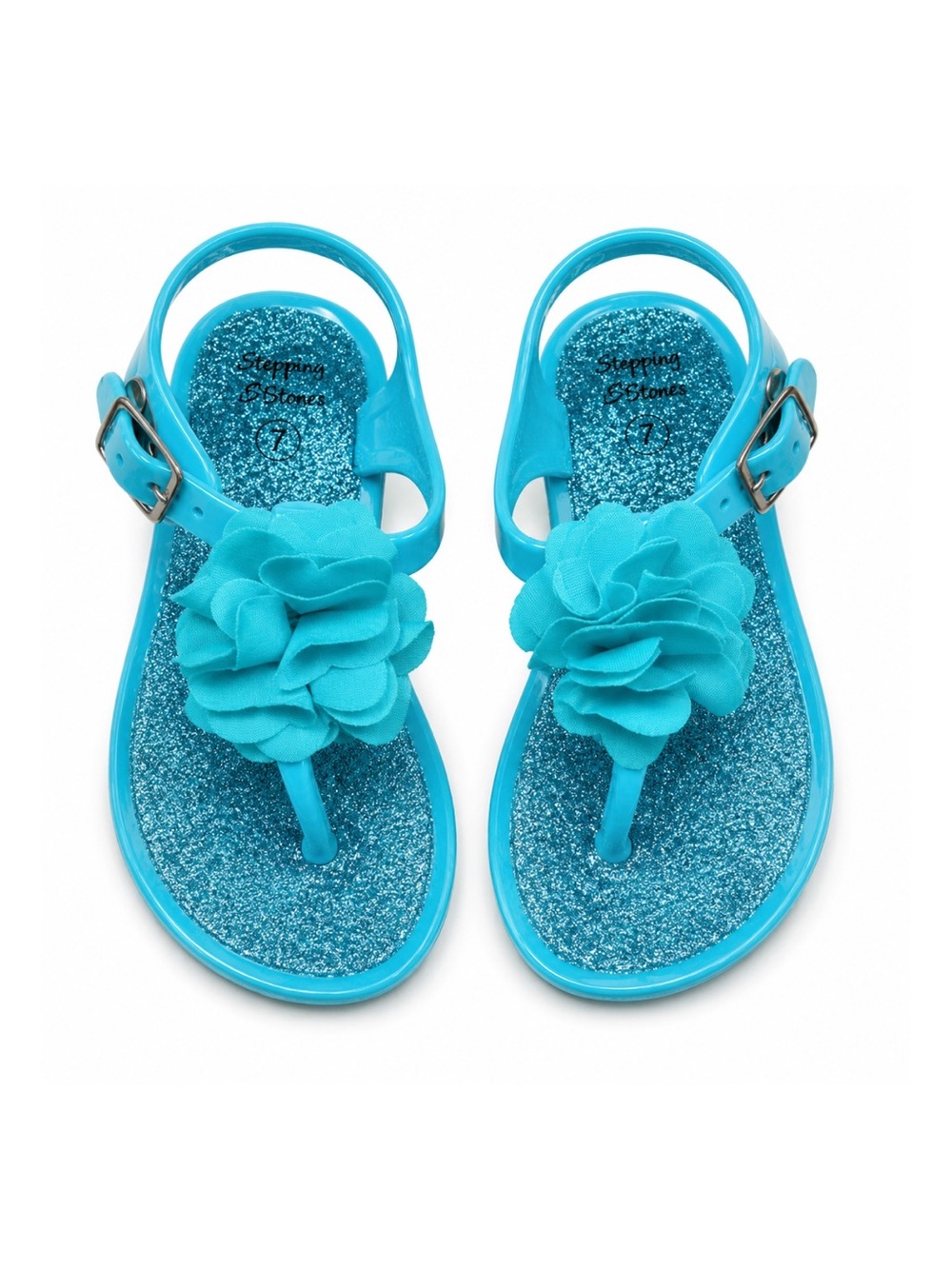 NWT Stepping Stones Blue Glitter Floral Detail Y2K Jelly Sandals Toddler Girls 7